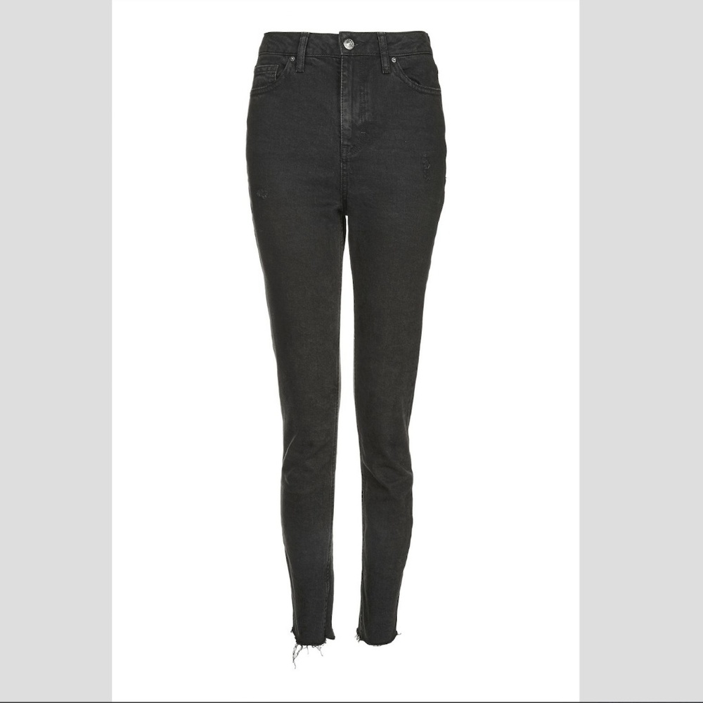 Topshop Raw Hem Washed Black High Waisted Jeans - Picture 3 of 4